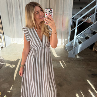 Musselinkleid Rosie - Big Stripes Grau x Weiß