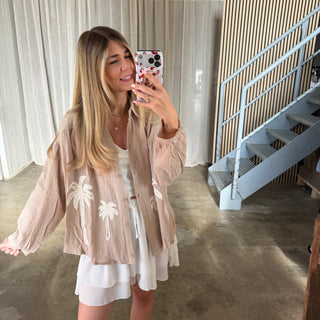 Musselinbluse Palms - Beige