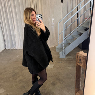 Oversized Teddy Jacke - Schwarz