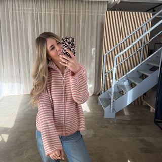 Stripes Zipp Jacke - Dark Coral x Weiß