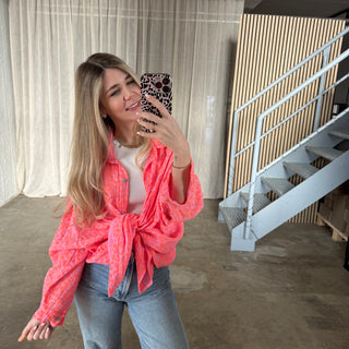 Oversize Musselinbluse Leo - Rosa x Orange