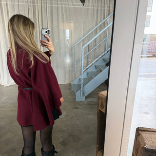 Langarm Poncho De Luxe - Bordeaux (inkl. Gürtel)