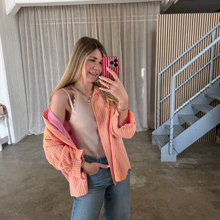 Oversize Musselinbluse Small Stripes - Rosa x Gelb
