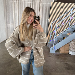 Strickjacke Oversize - Beige x Creme