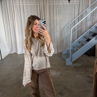 Basic Oversize Longsleeve Stripes - Beige x Creme