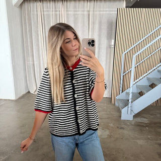 Short Stripes Strickjacke - Weiß x Schwarz