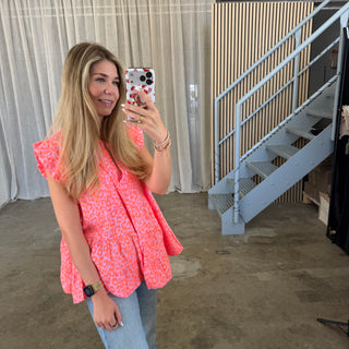 Kurzarm Musselinbluse - Leo Neon Orange