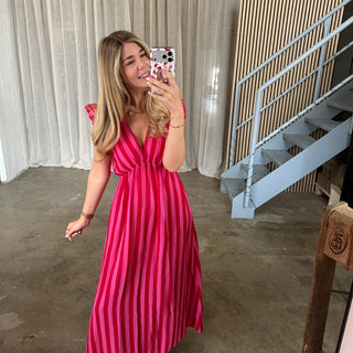 Musselinkleid Rosie - Big Stripes Pink x Rot