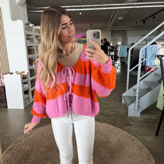 Strickjacke Schleifen & Streifen - Orange x Pink