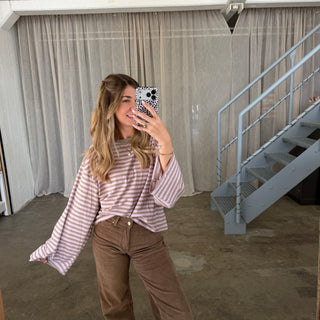 Basic Oversize Longsleeve Stripes - Beige x Flieder