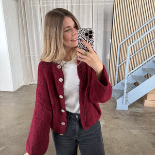 Strickjacke Perlmutt Knöpfe - Bordeaux