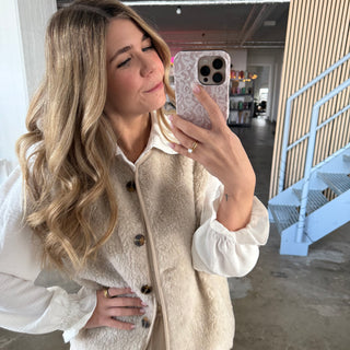 Button Teddy Weste - Creme