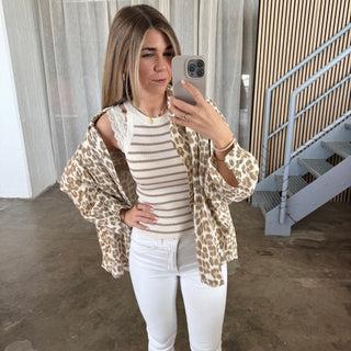 Musselinbluse Leo - Beige x Weiß
