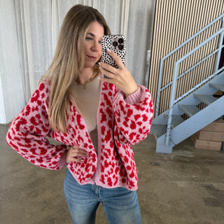 Leo Strickjacke offen - Rosa x Rot