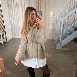 Oversized Strickjacke - Beige