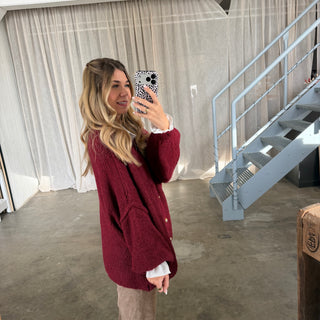Oversized Strickjacke - Bordeaux