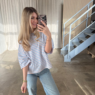 Oversize T-Shirt Stripes - Blau x Peach Rosa