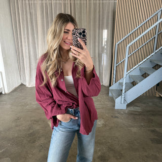 Oversize Musselinbluse - Cherry