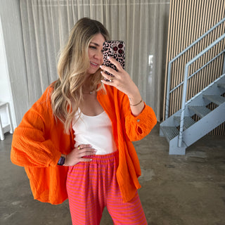 Oversize Musselinbluse - Orange