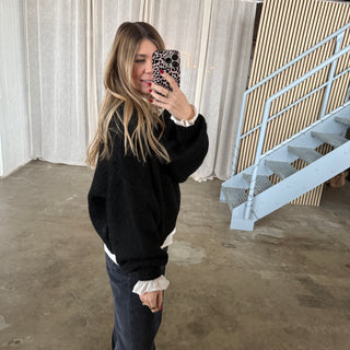 Spitzen Pulli - Schwarz