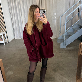 Oversized Teddy Jacke - Bordeaux