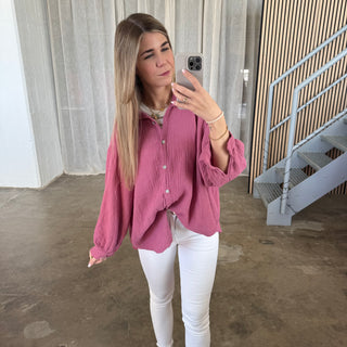 Musselinbluse Oversize - Pflaume