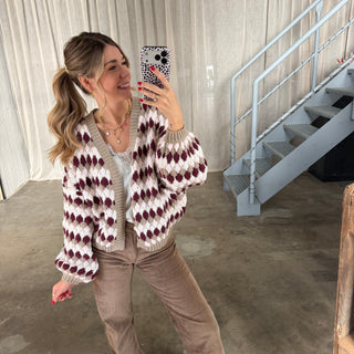Pops Strickjacke - Bordeaux x Weiß