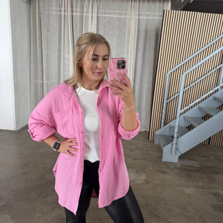 Musselinbluse Button Arms - Pink