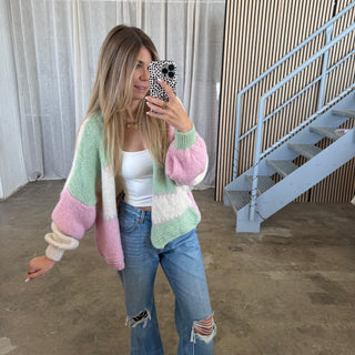 Strickjacke Karos Mint Rosa