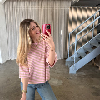 Oversize T-Shirt Stripes - Rosa x Beige