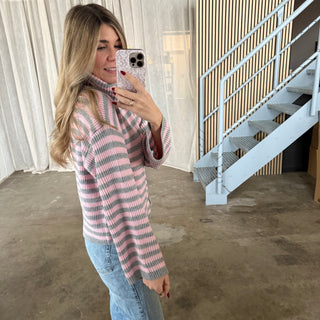 Stripes Zipp Jacke - Rosa x Grau
