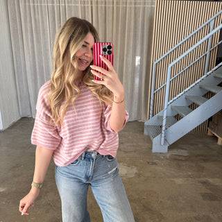 Strickshirt Small Stripes - Rosa x Creme