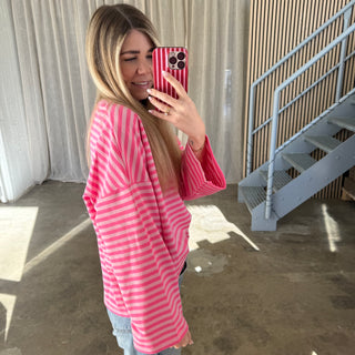 Oversize Longsleeve Stripes - Neon Pink x Rosa