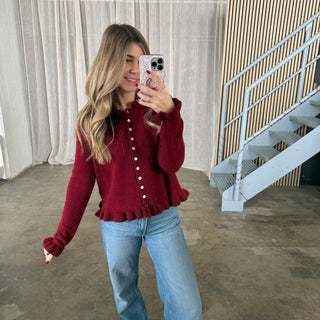 Rüschen Strickjacke - Bordeaux