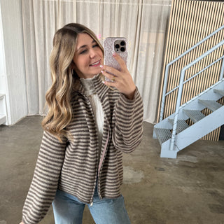 Stripes Zipp Jacke - Beige x Taupe