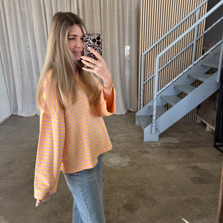 Oversize Longsleeve Stripes -  Rosa x Gelb