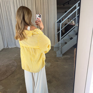 Oversize Musselinbluse Small Stripes - Gelb x Weiß