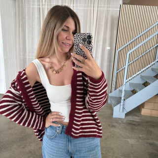 Strickjacke Small Stripes - Bordeaux