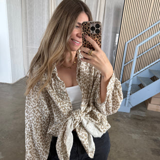 Musselinbluse Leo - Beige x Weiß Basic