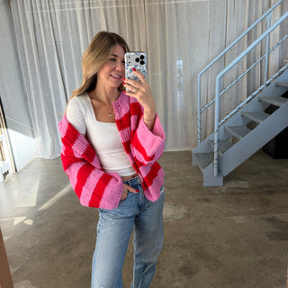 Strickjacke Mila - Rot x Pink