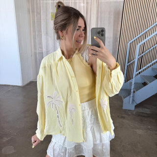 Musselinbluse Palms - Butter Yellow