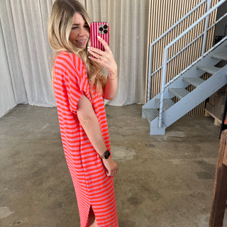 Oversize Kleid Molly - Neon Orange x Altrosa