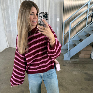 Pulli Curved Stripes - Bordeaux x Pink