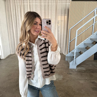 Stoff Pullunder Stripes - Taupe x Espresso
