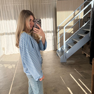 Oversize Longsleeve Stripes -  Blau