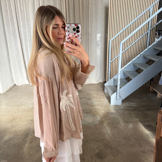 Musselinbluse Palms - Beige