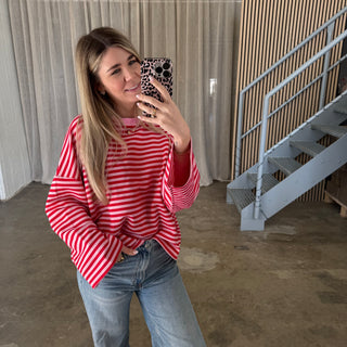 Oversize Longsleeve Stripes -  Rosa x Rot