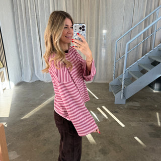 Oversize Longsleeve Stripes -  Berry x Rosa
