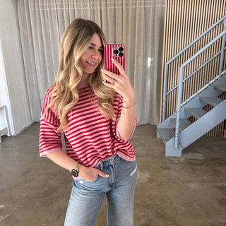 Strickshirt Small Stripes - Rosa x Rot