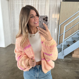 Short Strickjacke Oversize - Gelb x Rosa